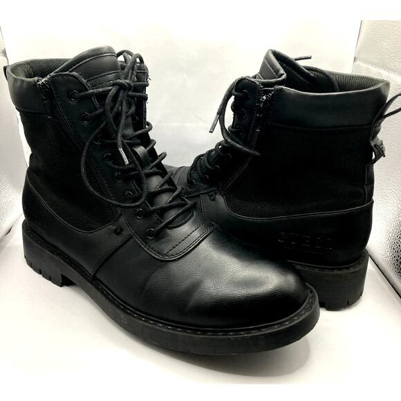 Guess Los Angeles Radford Combat Boots 9.5 M Black Combat Leather Mesh 8" Rise - Picture 1 of 9